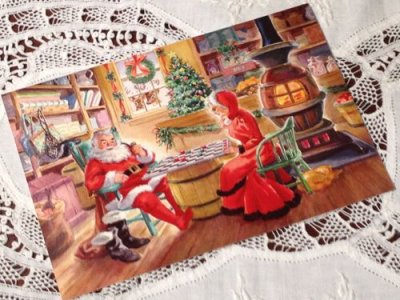画像1: ビンテージ　使用済　クリスマスカード　サンタクロース夫妻