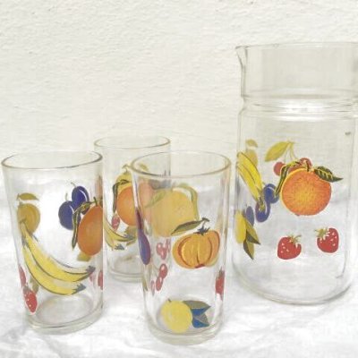 画像1: イタリア製　フルーツ柄カラフェ（ピッチャー）＆グラス３個のセット