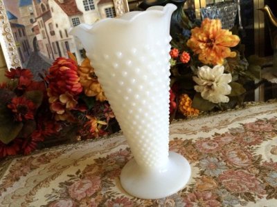 画像1: ファイヤーキング ミルクグラス ホブネイル 花瓶(大)