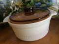Fire King, Milk Glass, Round Casserole with Amber Glass Cover 1QT