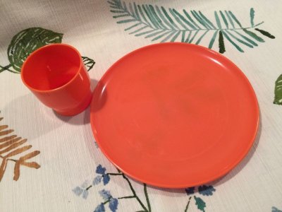 画像2: Vintage Plastic Cup & Dish Orange Set