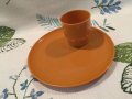 Vintage Plastic Cup & Dish Brown Set