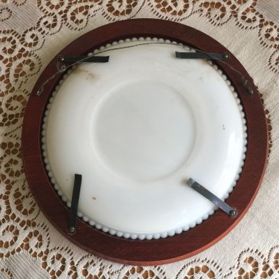 画像5: ウェストモーランド　ミルクグラス　ビーズエッジ 手描きフルーツ　サラダプレート　ピーチ　木製フレーム付