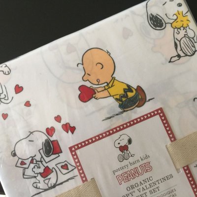 画像5: スヌーピーと仲間たち　ポッタリーバーン新品未開封シーツ２枚+枕カバーセット　100%オーガニックコットン　ツインサイズ　バレンタイン柄