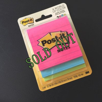 画像1: sold 新品３Ｍポストイット・ノート（罫線入）「ケープタウンコレクション」蛍光３色150枚パック　アメリカ製