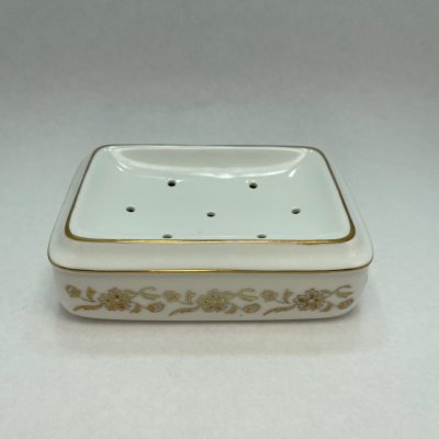 画像2: 陶器製 ゴールドフラワー柄・ソープディッシュ 多分日本製