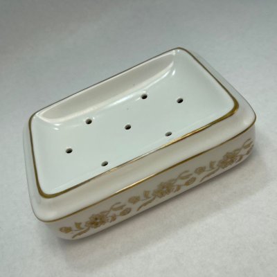 画像1: 陶器製 ゴールドフラワー柄・ソープディッシュ 多分日本製