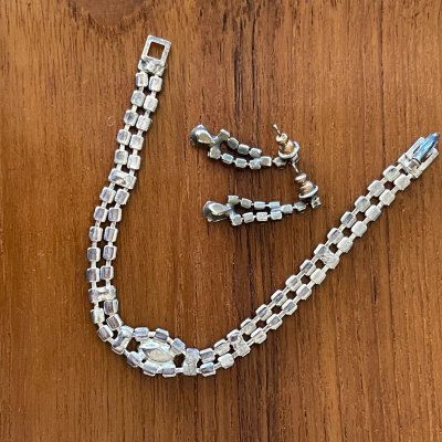 画像3: ビンテージ ラインストーン ブレスレット＆ピアス セット