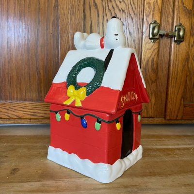 画像1: クリスマス スヌーピーハウス・クッキージャー陶器製