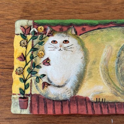 画像3: ＊　E. スミソン　物思いにふけ黄色猫 壁掛け フォークアート