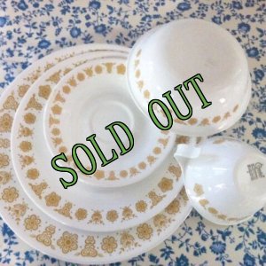 画像1: sold コレール (コーニング社） バタフライゴールド ５ピースセット AS IS (1)