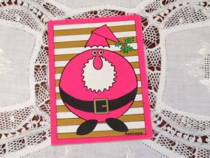 画像1: ビンテージ　使用済　クリスマスカード　ピンクのサンタ　1972 (1)