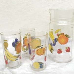 画像1: イタリア製　フルーツ柄カラフェ（ピッチャー）＆グラス３個のセット (1)