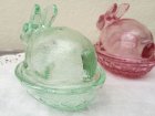 画像: sold Indiana Glass, Bunny / Rabbit on a Nest Candy Dish, Pink